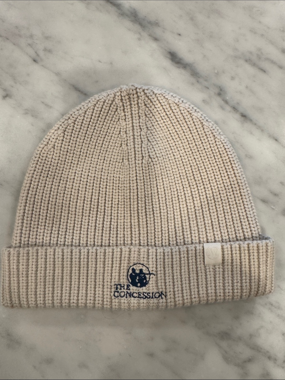 lululemon athletica Cream Ribbed Knit Beanie with Navy Embroidery